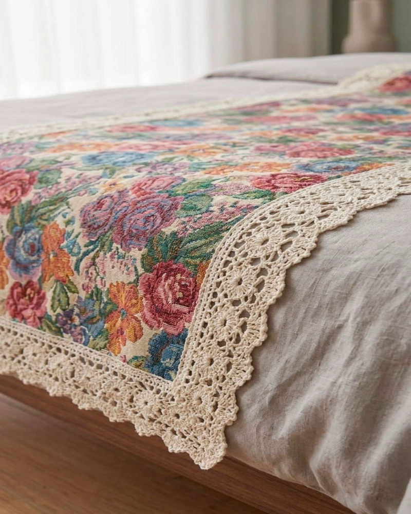 PIECERA DE CAMA ESTAMPADO NATURAL CHIC CON ENCAJE 80X200CM - 4