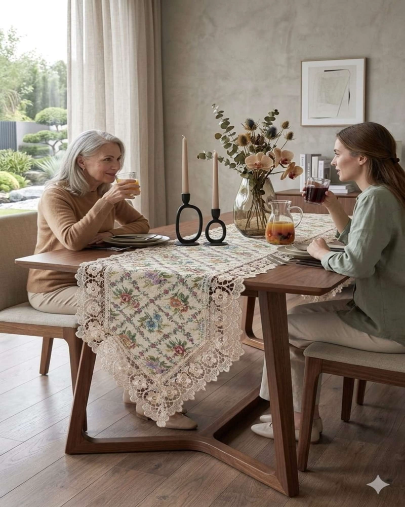 CAMINO DE MESA JACQUARD 40X180CM CON ENCAJE - 3