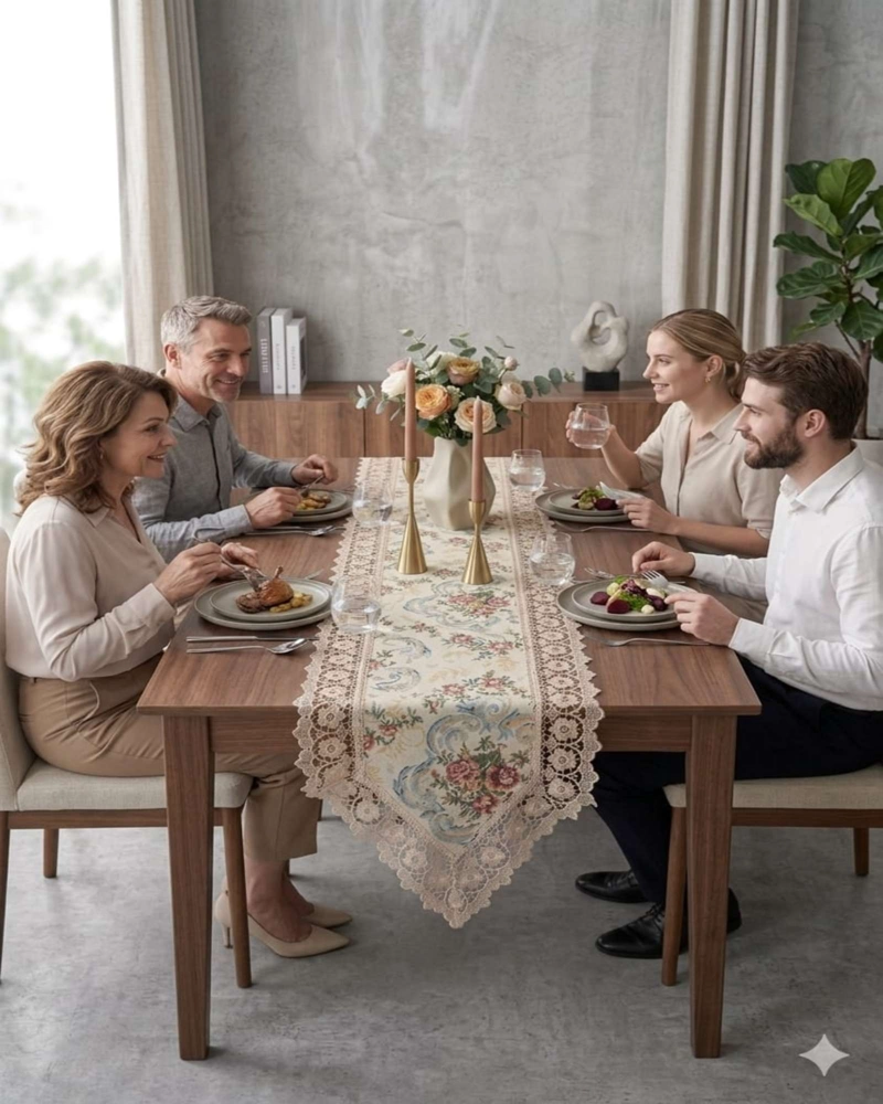 CAMINO DE MESA JACQUARD 40X180CM CON ENCAJE - 4