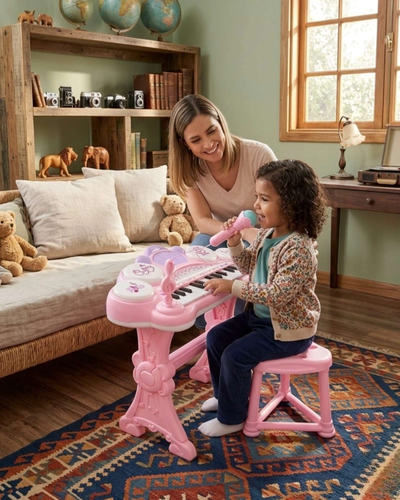 PIANO MUSICAL SET COMPLETO CON MICROFONO Y SILLA - 1