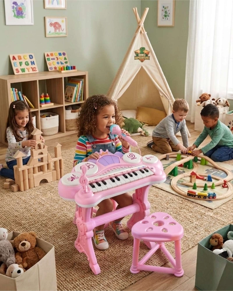 PIANO MUSICAL SET COMPLETO CON MICROFONO Y SILLA - 2