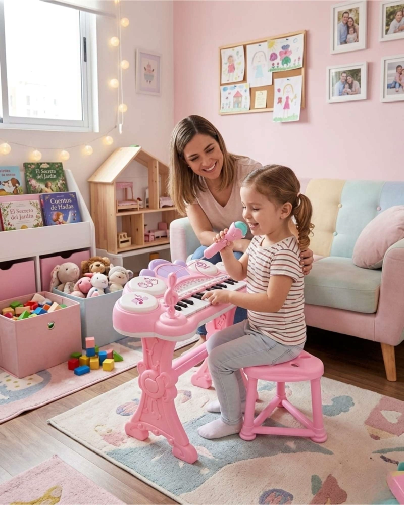 PIANO MUSICAL SET COMPLETO CON MICROFONO Y SILLA - 4
