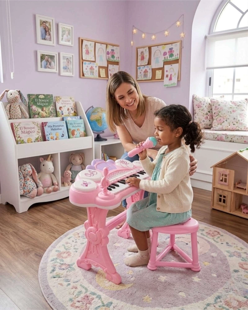 PIANO MUSICAL SET COMPLETO CON MICROFONO Y SILLA - 5