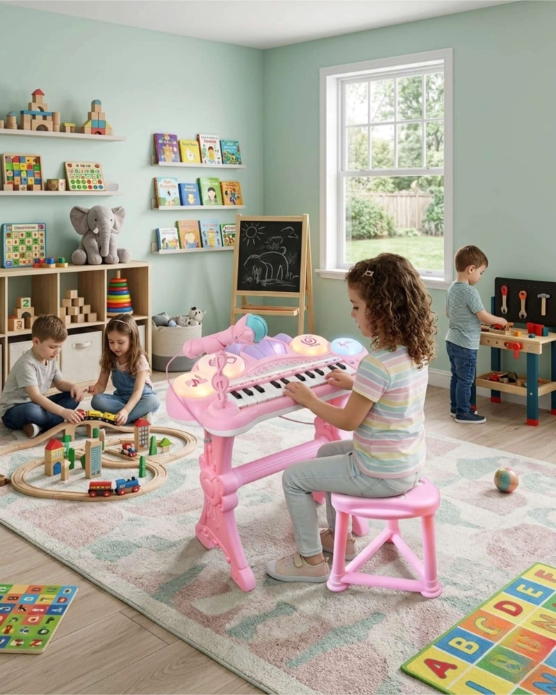 PIANO MUSICAL SET COMPLETO CON MICROFONO Y SILLA - 6