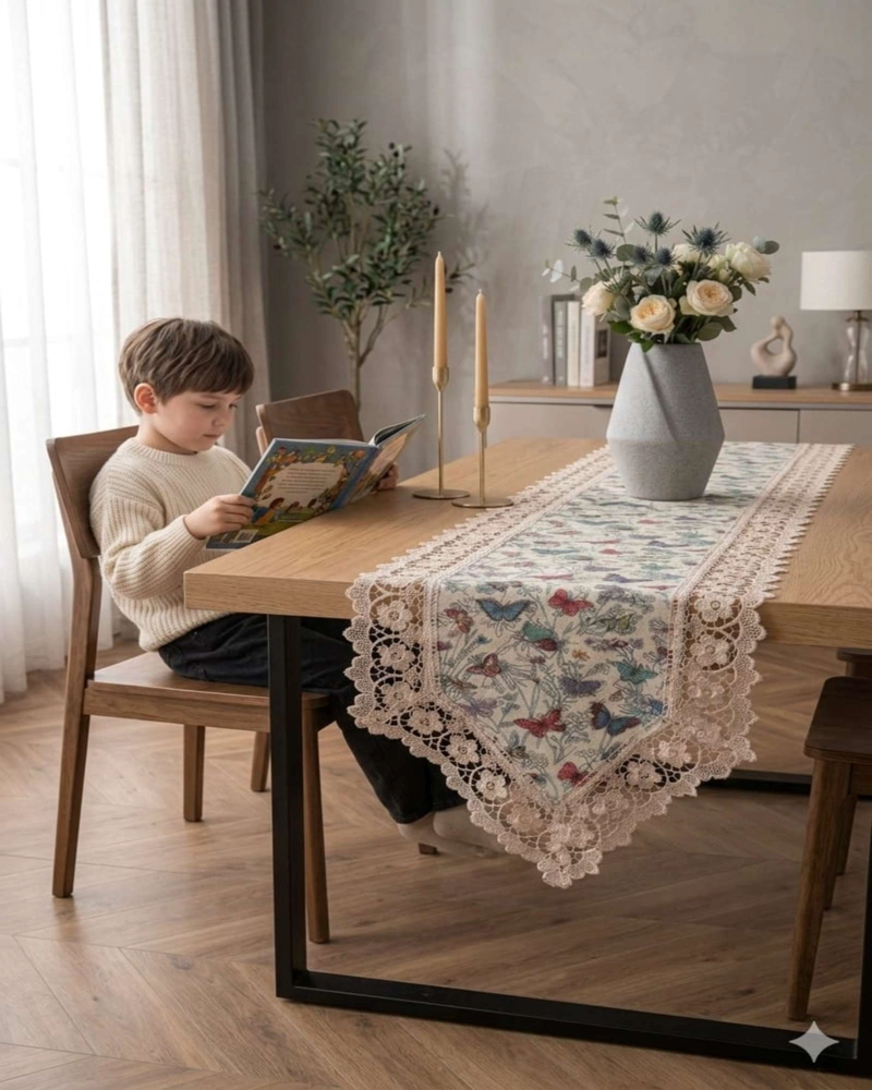 CAMINO DE MESA JACQUARD 40X180CM CON ENCAJE - 4