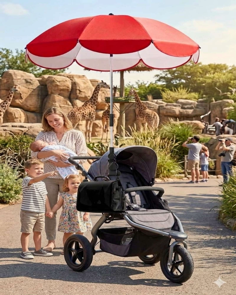 PARASOL UNIVERSAL PARA COCHE DE BEBE  BRAZO FLEXIBLE Y AJUSTE 360° - 1