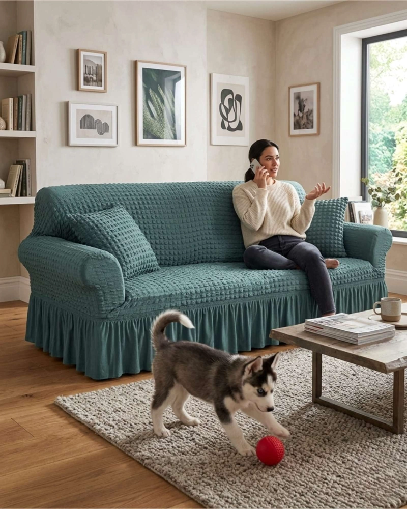 FUNDA DE SOFA TURCA DE 2 CUERPO DISEÑO PREMIUM CON FALDON - 2