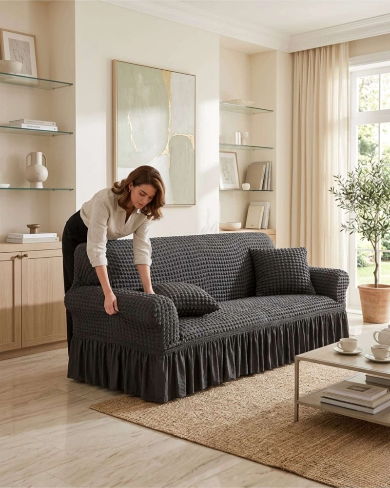 FUNDA DE SOFA TURCA DE 4 CUERPO DISEÑO PREMIUM CON FALDON - 2
