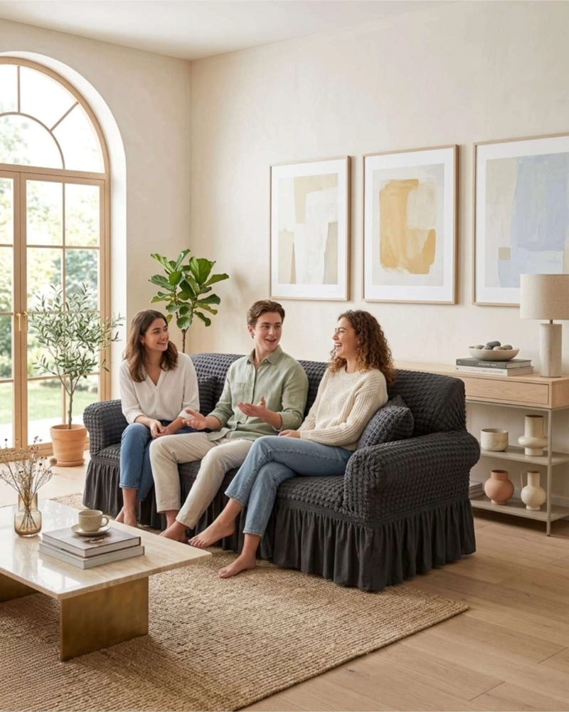 FUNDA DE SOFA TURCA DE 4 CUERPO DISEÑO PREMIUM CON FALDON - 4