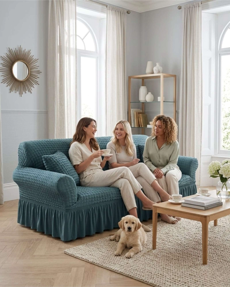 FUNDA DE SOFA TURCA DE 4 CUERPO DISEÑO PREMIUM CON FALDON - 1