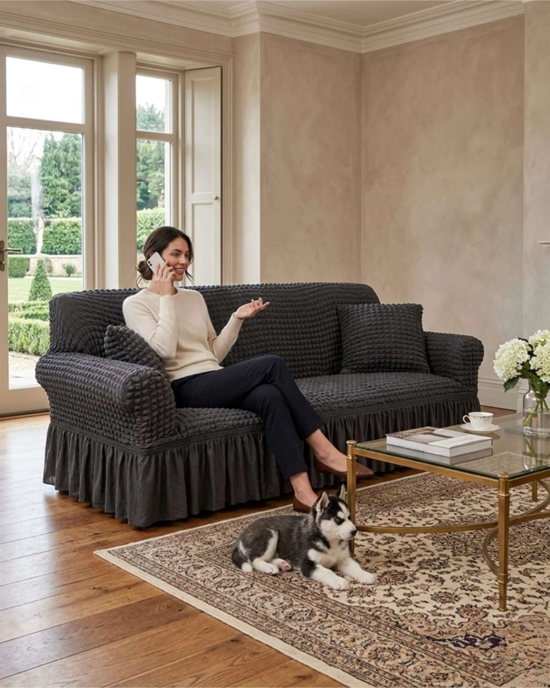 FUNDA DE SOFA TURCA DE 3 CUERPO DISEÑO PREMIUM CON FALDON - 1