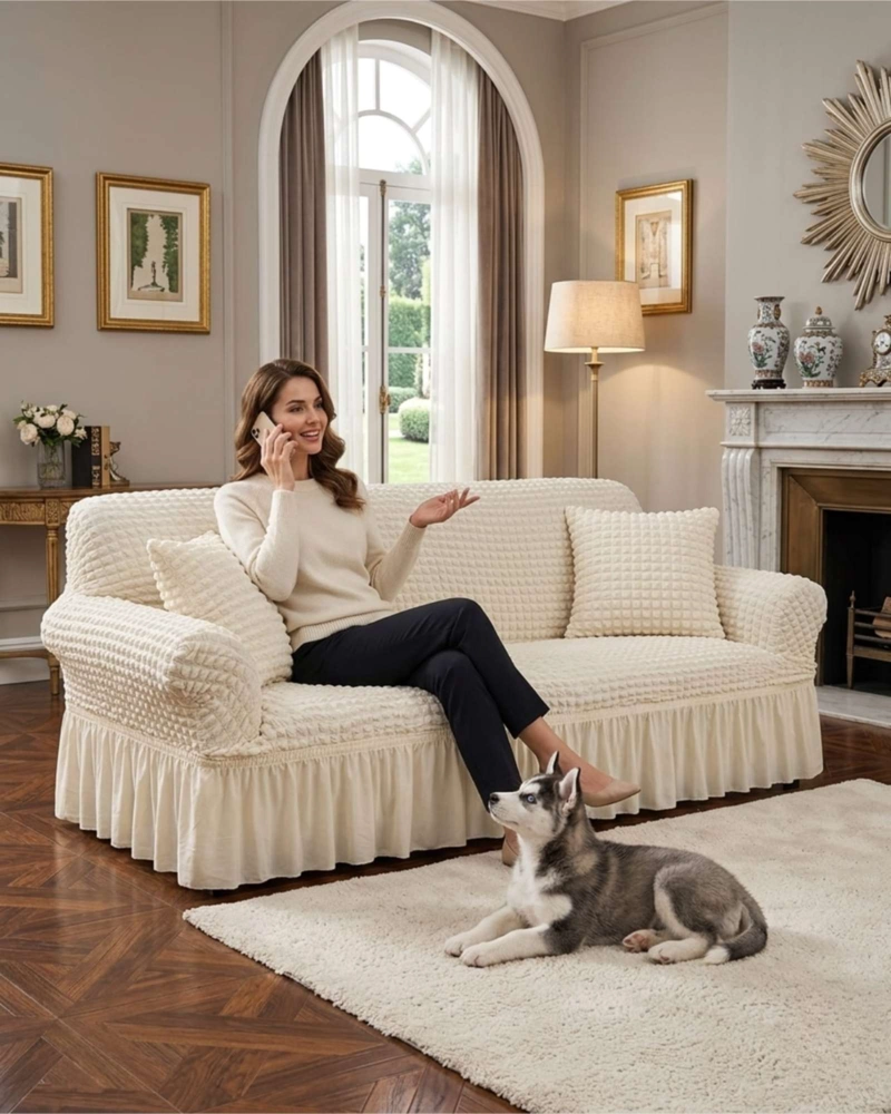 FUNDA DE SOFA TURCA DE 4 CUERPO DISEÑO PREMIUM CON FALDON - 1
