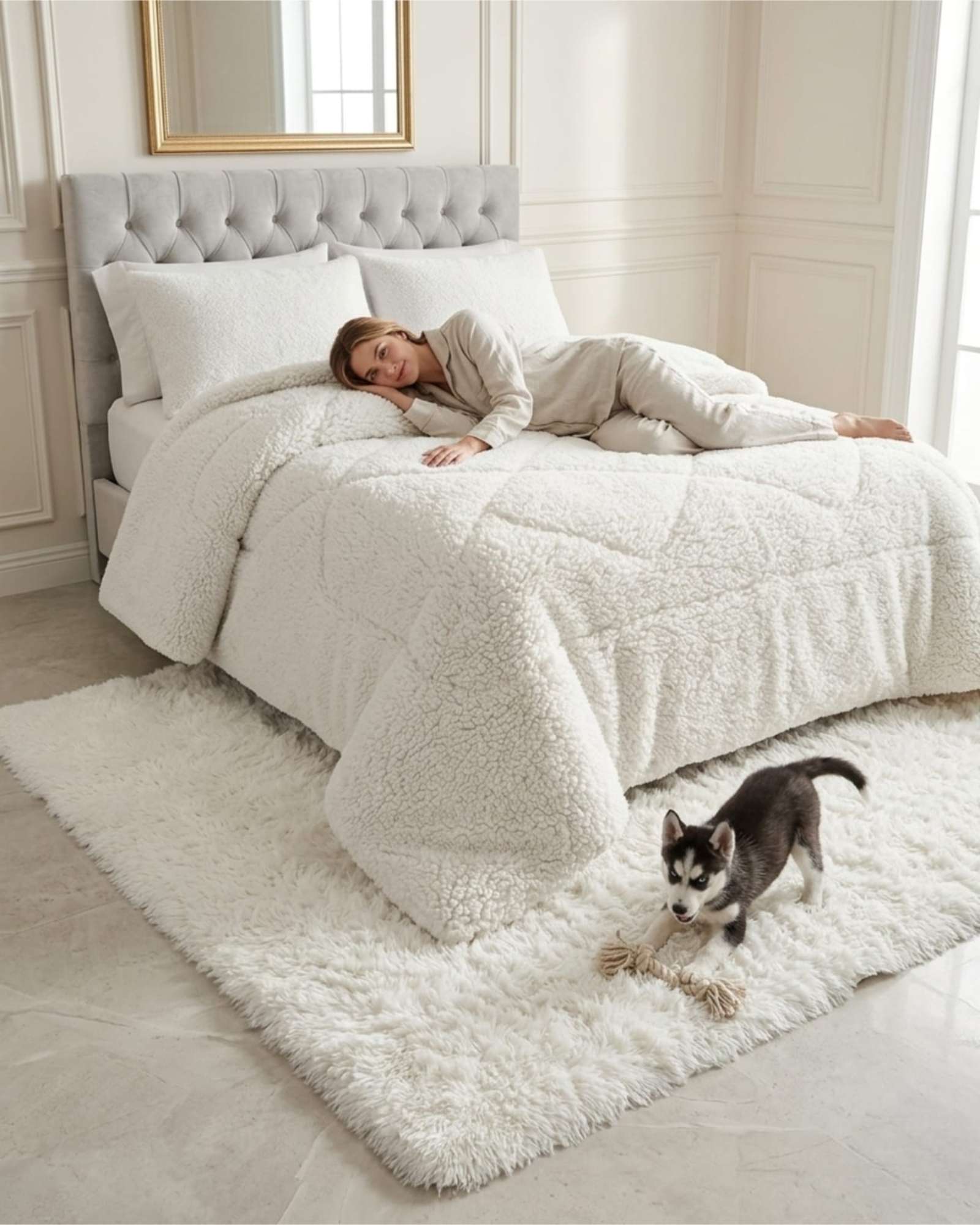 CUBRECAMAS SHERPA PREMIUM TEXTURA DE OVEJA 2 PLAZAS - 1