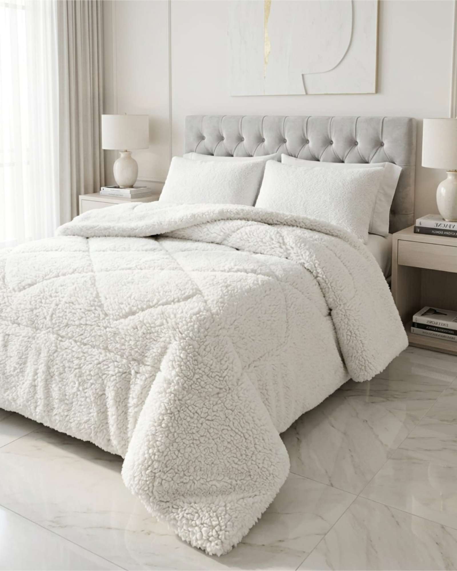CUBRECAMAS SHERPA PREMIUM TEXTURA DE OVEJA 2 PLAZAS - 2