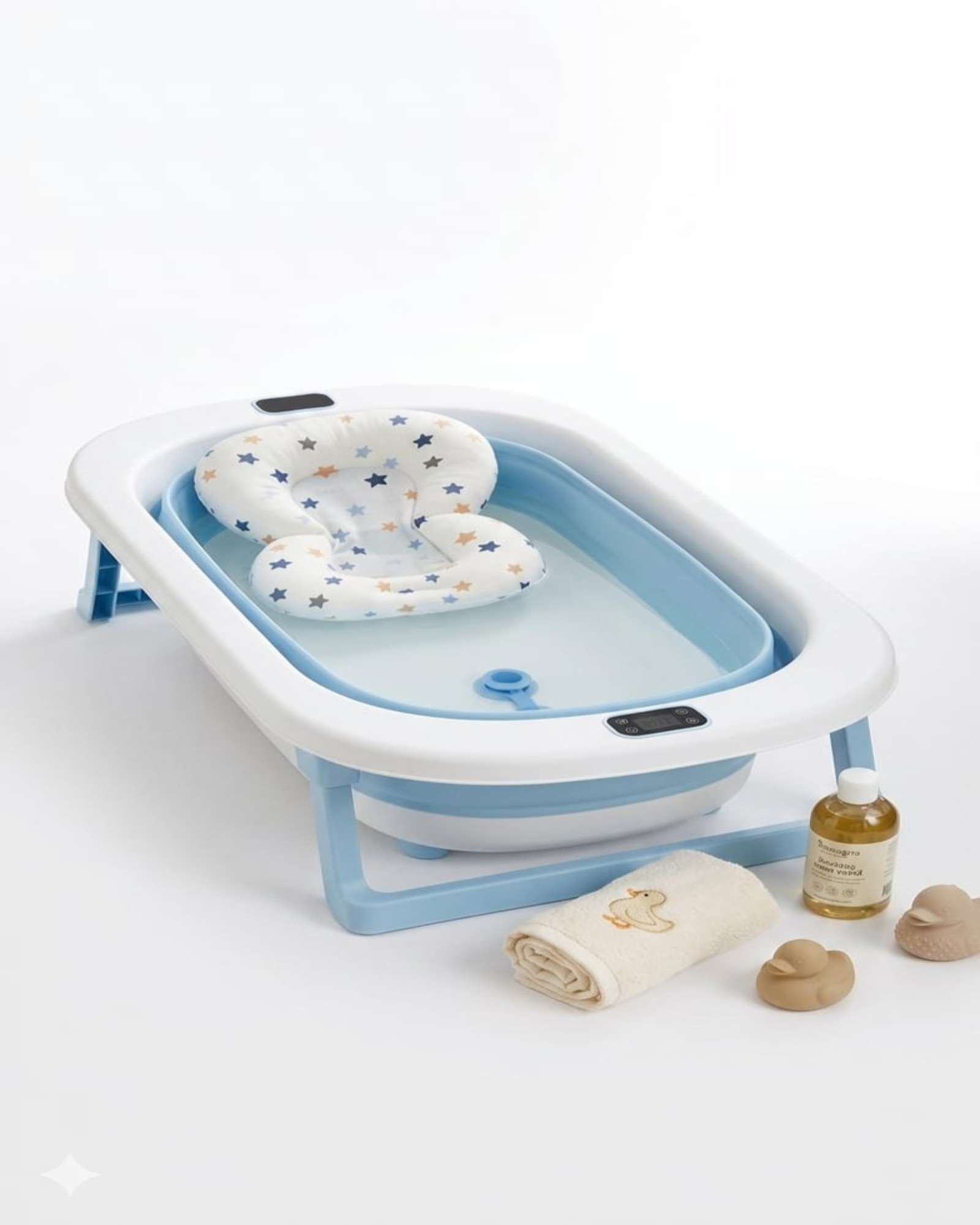 BAÑERA PLEGABLE BEBE  TERMOMETRO + COJIN ANTIDESLIZANTE - 1