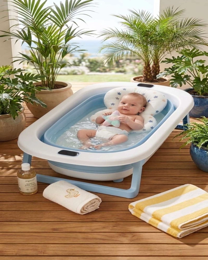 BAÑERA PLEGABLE BEBE  TERMOMETRO + COJIN ANTIDESLIZANTE - 6