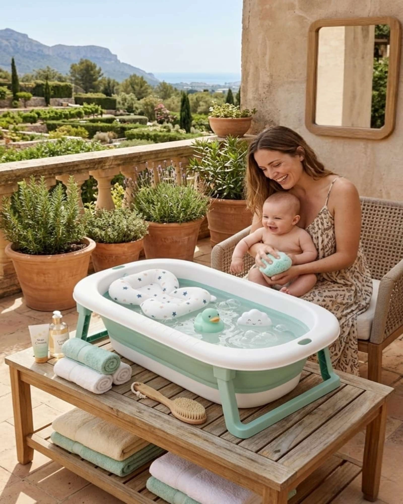 BAÑERA PLEGABLE BEBE  TERMOMETRO + COJIN ANTIDESLIZANTE - 5