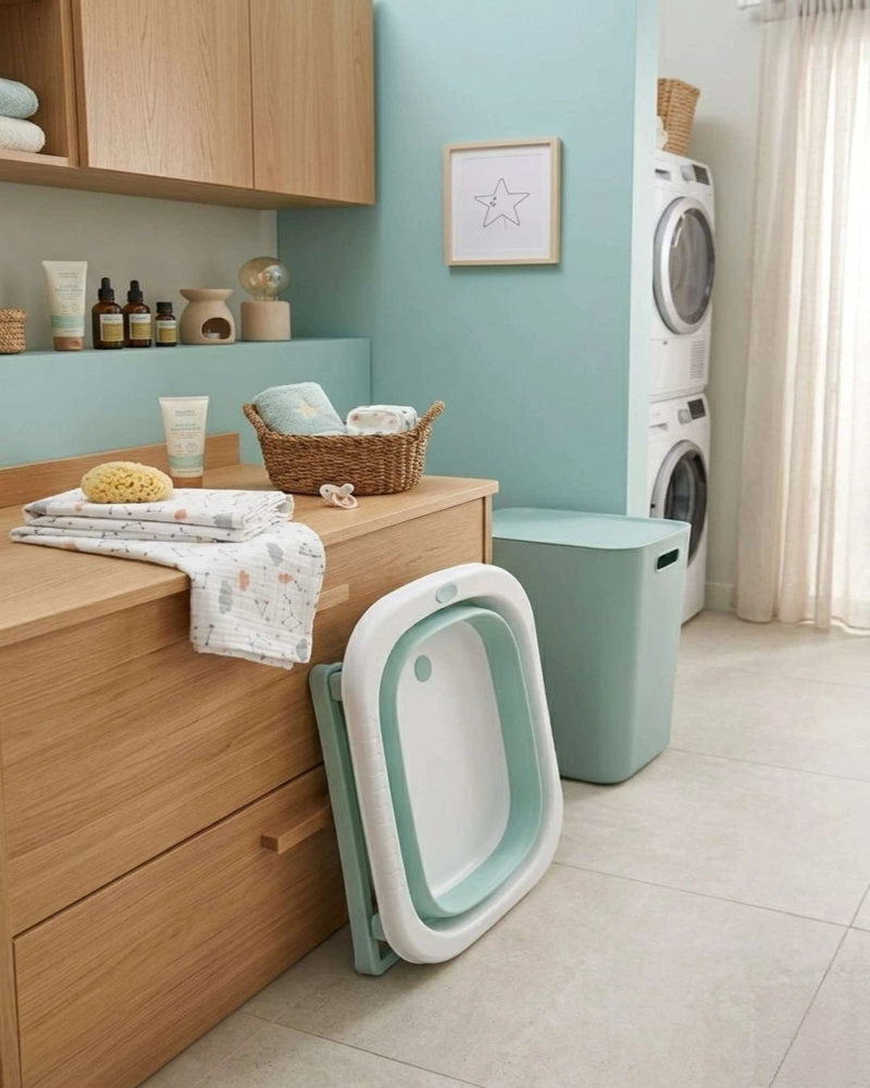 BAÑERA PLEGABLE BEBE  TERMOMETRO + COJIN ANTIDESLIZANTE - 7