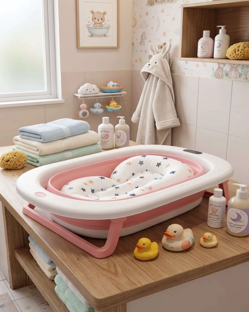 BAÑERA PLEGABLE BEBE  TERMOMETRO + COJIN ANTIDESLIZANTE - 4