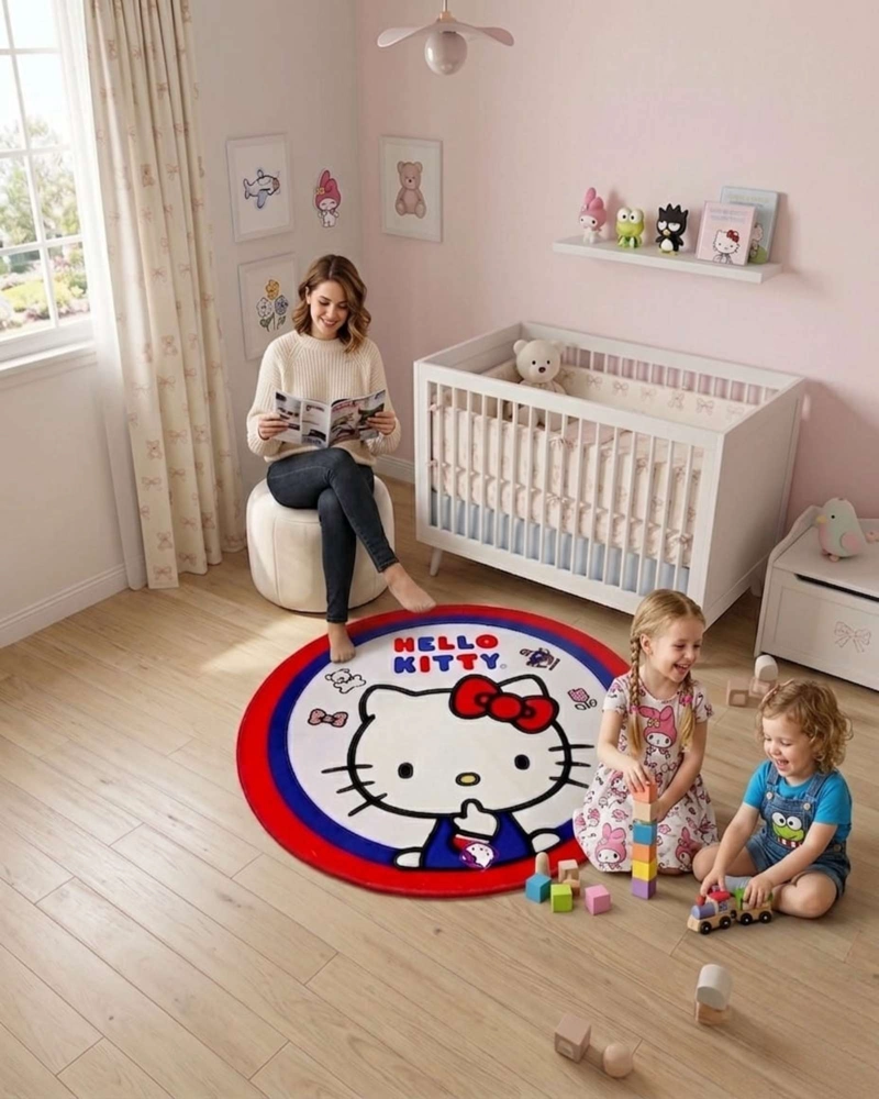 ALFOMBRA DE JUEGO PARA NIÑOS CIRCULAR SUAVE 80CM DE HELLO KITTY - 3