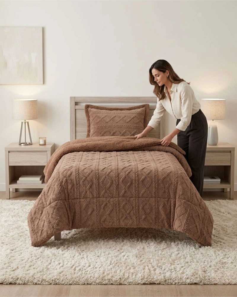 CUBRECAMA PLUMON SHERPA PLAZA Y MEDIA ULTRA SUAVE - 5