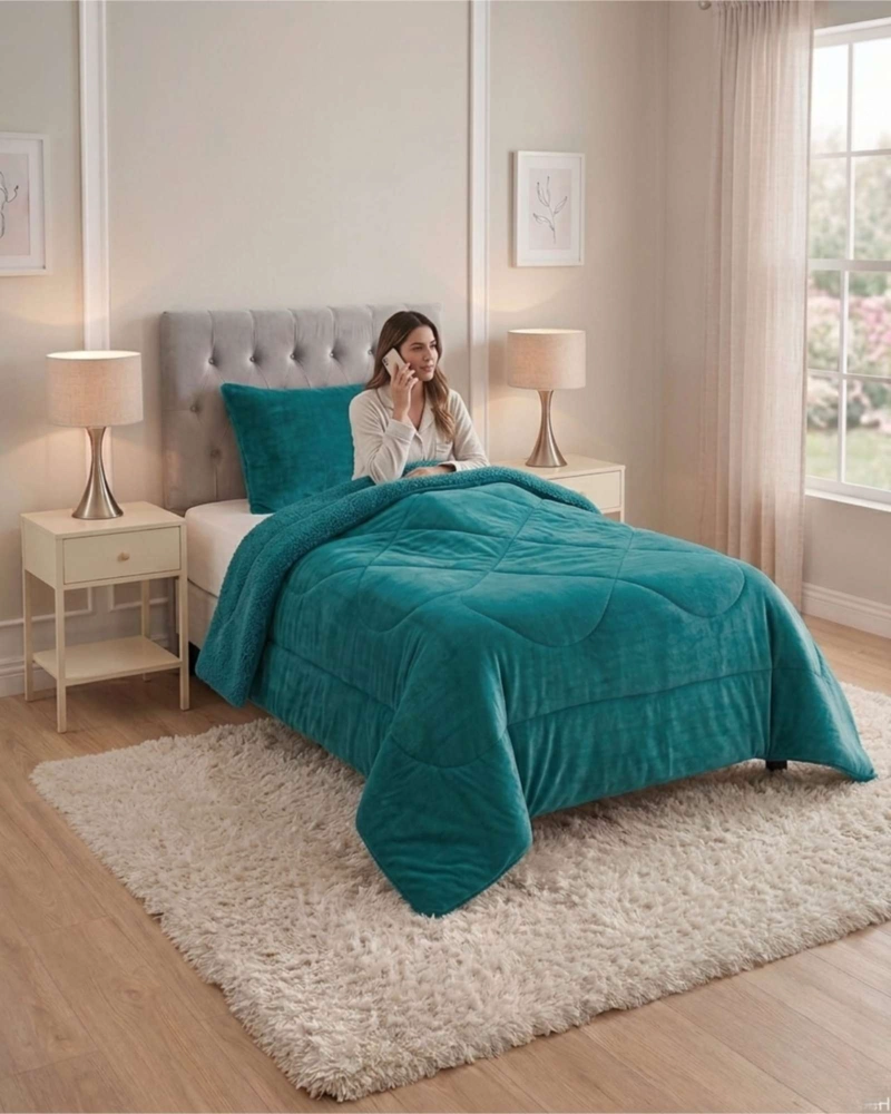 CUBRECAMA PLUMON SHERPA PLAZA Y MEDIA ULTRA SUAVE - 4