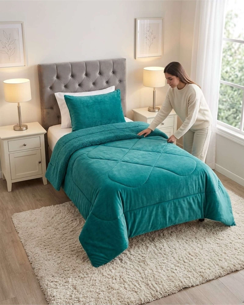 CUBRECAMA PLUMON SHERPA PLAZA Y MEDIA ULTRA SUAVE - 6