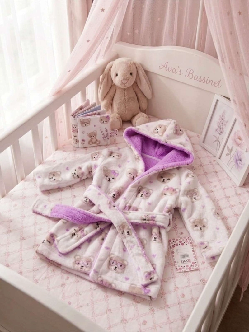 BATA DE BAÑO BEBE  CON CAPUCHA 0-6 MESES POLAR - 7