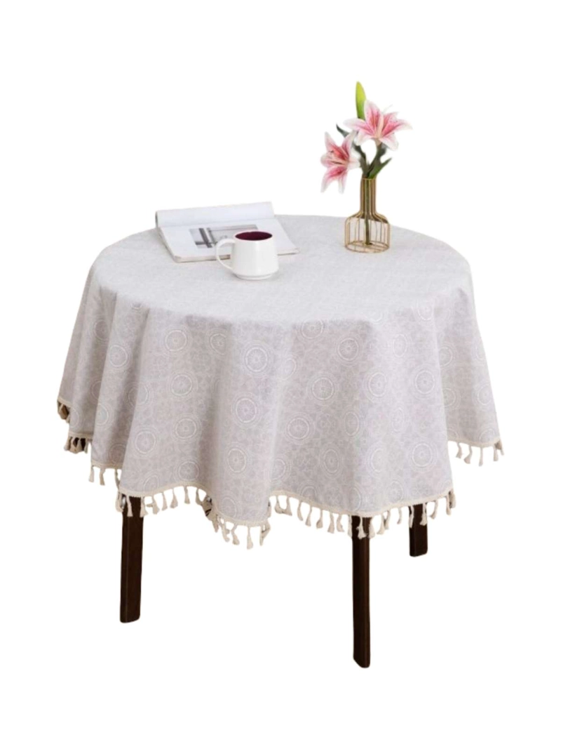MANTEL REDONDO LINO RUSTICO ELEGANTE CON FLECOS 140 CM - 3