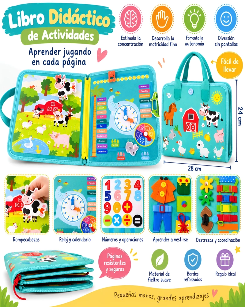 LIBRO DIDACTICO CON TABLERO DE ACTIVIDADES SENSORIAL - 6