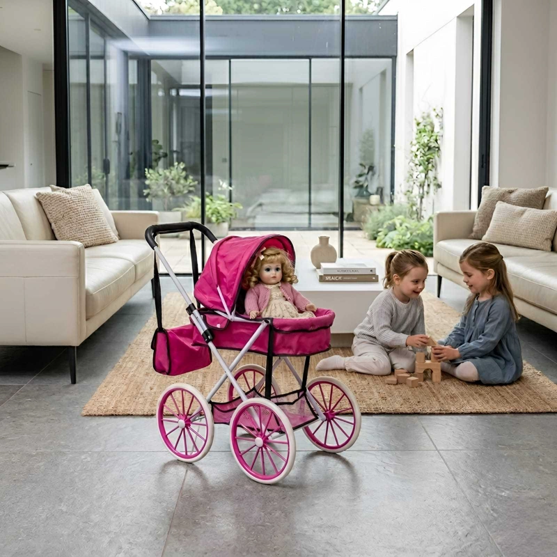 COCHE DE PASEO PARA MUÑECAS DISEÑO CLASICO + BOLSO ACCESORIOS - 4