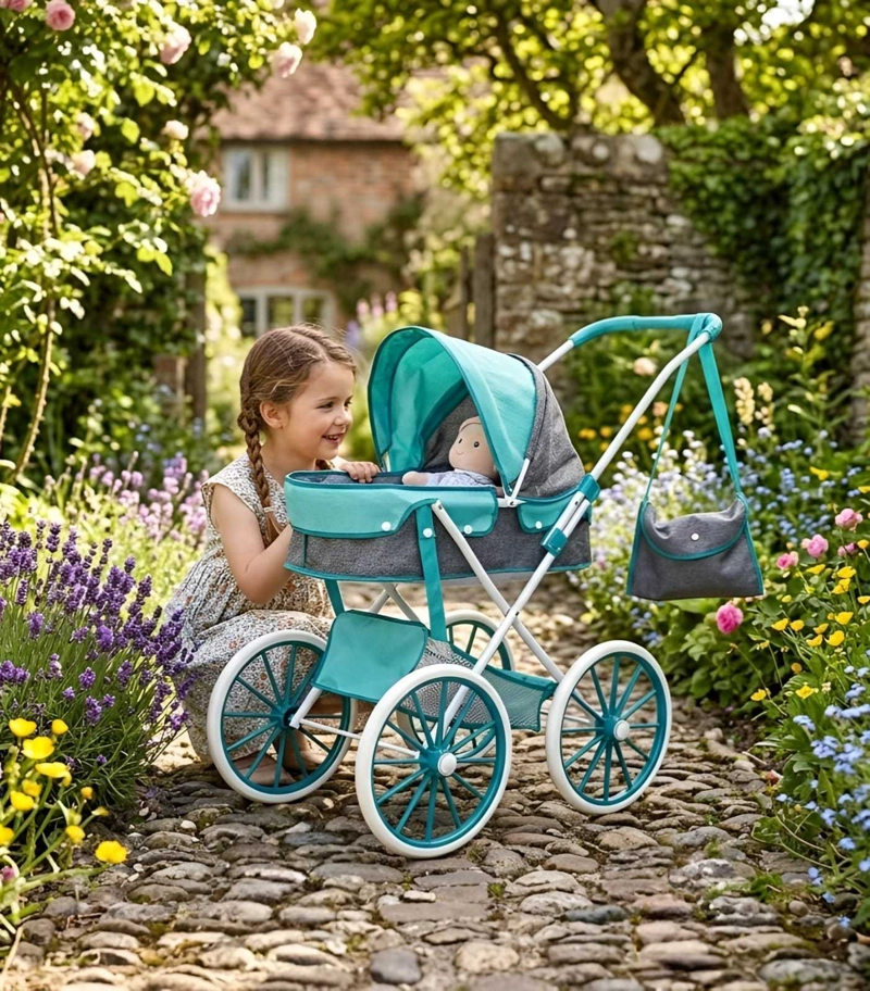 COCHE DE PASEO PARA MUÑECAS DISEÑO CLASICO + BOLSO ACCESORIOS - 6
