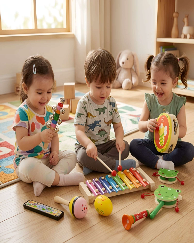 SET INSTRUMENTOS MUSICALES MADERA INFANTIL BANDA DIDACTICA 8 PCS - 1