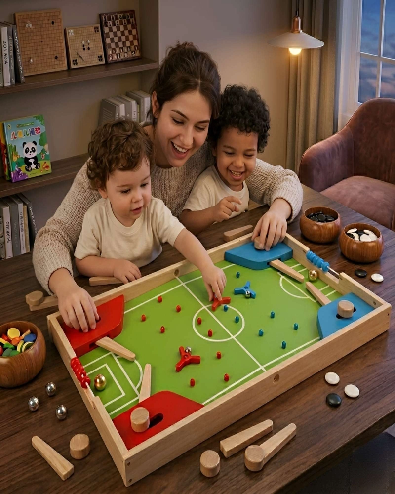 CENTRO DE JUEGOS DE MADERA 4 EN 1 - FUTBOL PINBALL, LUDO Y JUEGOS DE ESTRATEGIA - 4
