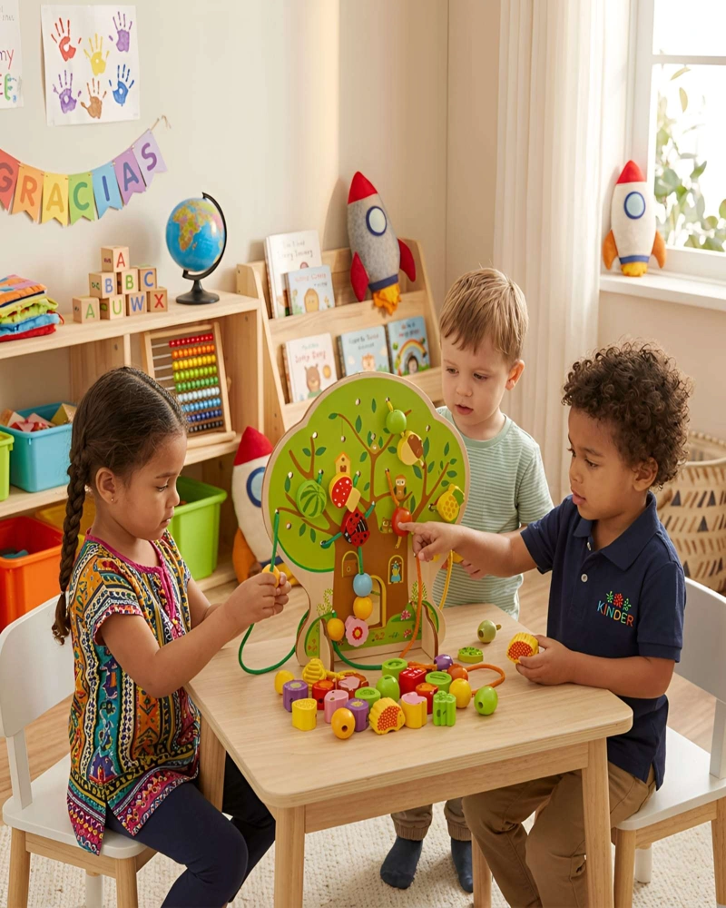 JUEGO ENHEBRADO DE MADERA ARBOL DIDACTICO MOTRICIDAD FINA INFANTIL - 1