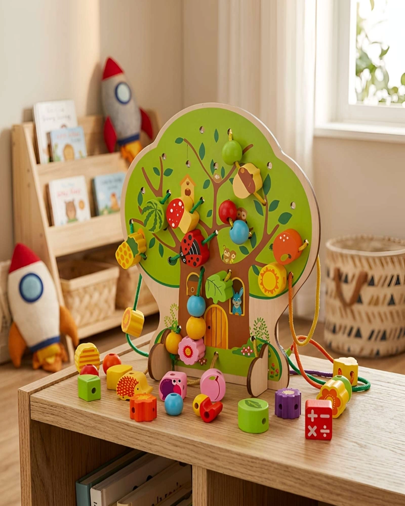 JUEGO ENHEBRADO DE MADERA ARBOL DIDACTICO MOTRICIDAD FINA INFANTIL - 2