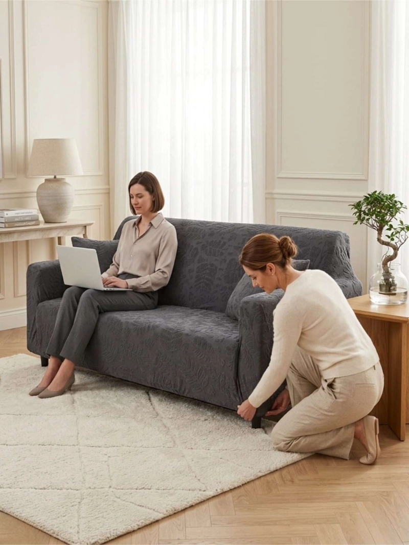 FUNDA TEXTURIZADA ELEGANTE PARA SOFA JACQUARD  1  CUERPO - 7