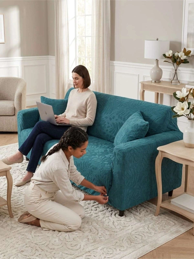 FUNDA TEXTURIZADA ELEGANTE PARA SOFA JACQUARD  2  CUERPO - 5
