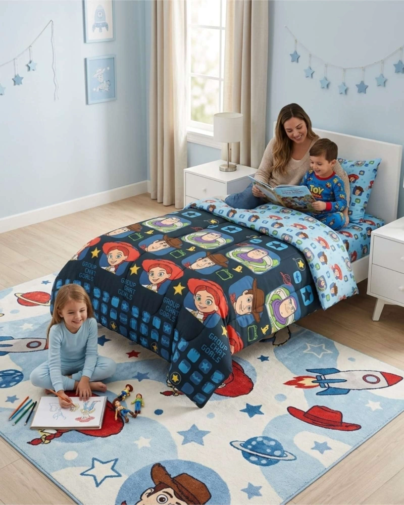 CUBRECAMA  PLUMON INFANTIL REVERSIBLE DISEÑO GALAXIA Y AMIGOS PLAZA Y MEDIA - 2