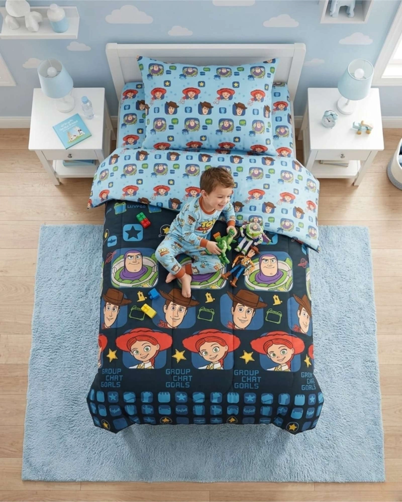 CUBRECAMA  PLUMON INFANTIL REVERSIBLE DISEÑO GALAXIA Y AMIGOS PLAZA Y MEDIA - 5