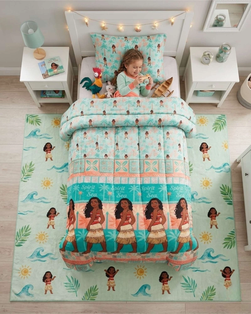 PLUMON LIVIANO INFANTIL CON FUNDA DISEÑO PLAYA Y PALMERAS PLAZA Y MEDIA - 1