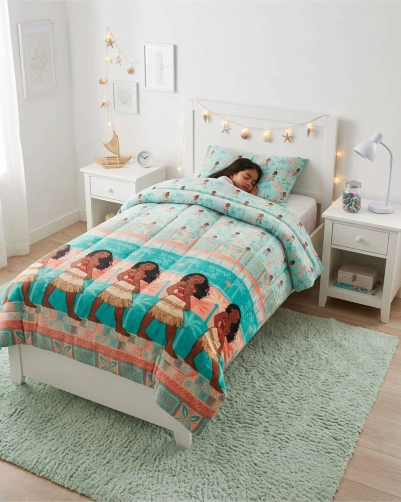 PLUMON LIVIANO INFANTIL CON FUNDA DISEÑO PLAYA Y PALMERAS PLAZA Y MEDIA - 3