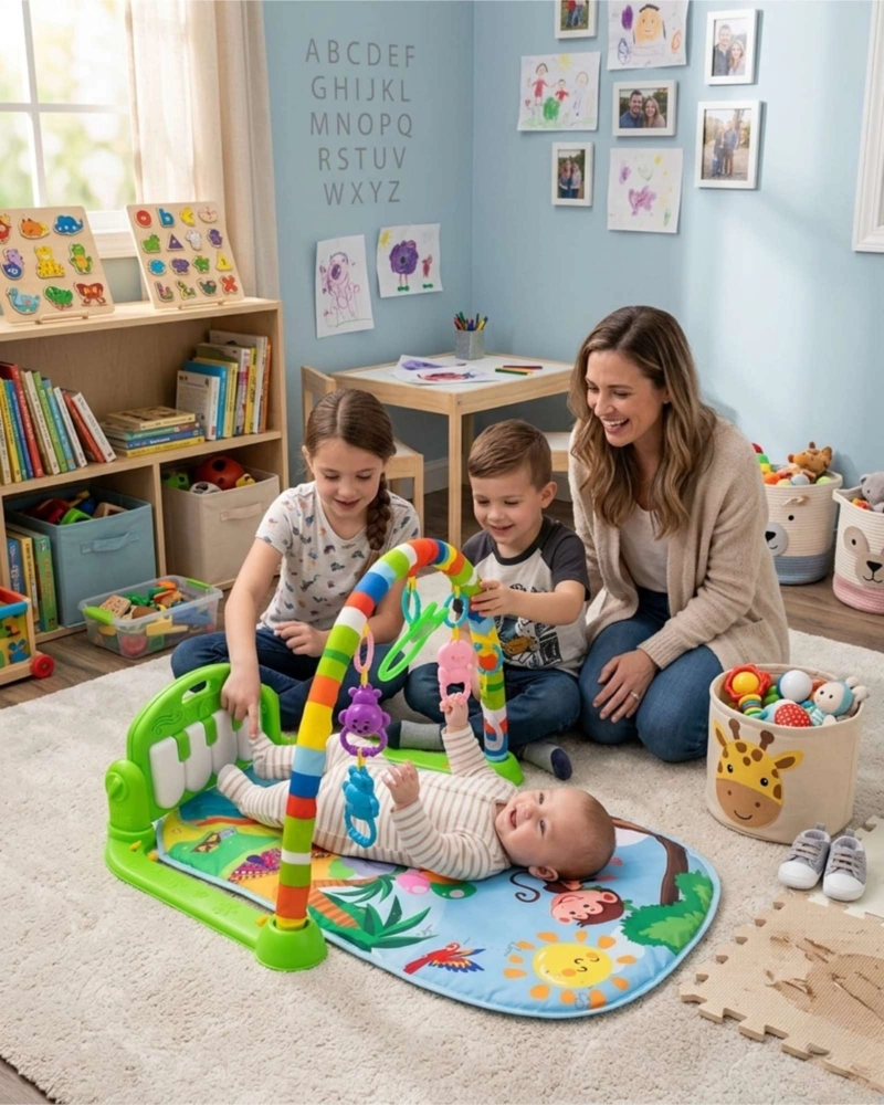 GIMNASIO MUSICAL MULTIUSOS PARA BEBE DE ALFOMBRA SUAVE VERDE - 3