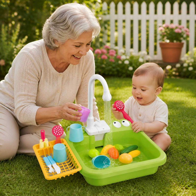 SET DE COCINA LAVAPLATOS DE JUGUETE  CON CIRCULACION DE AGUA VERDE - 2