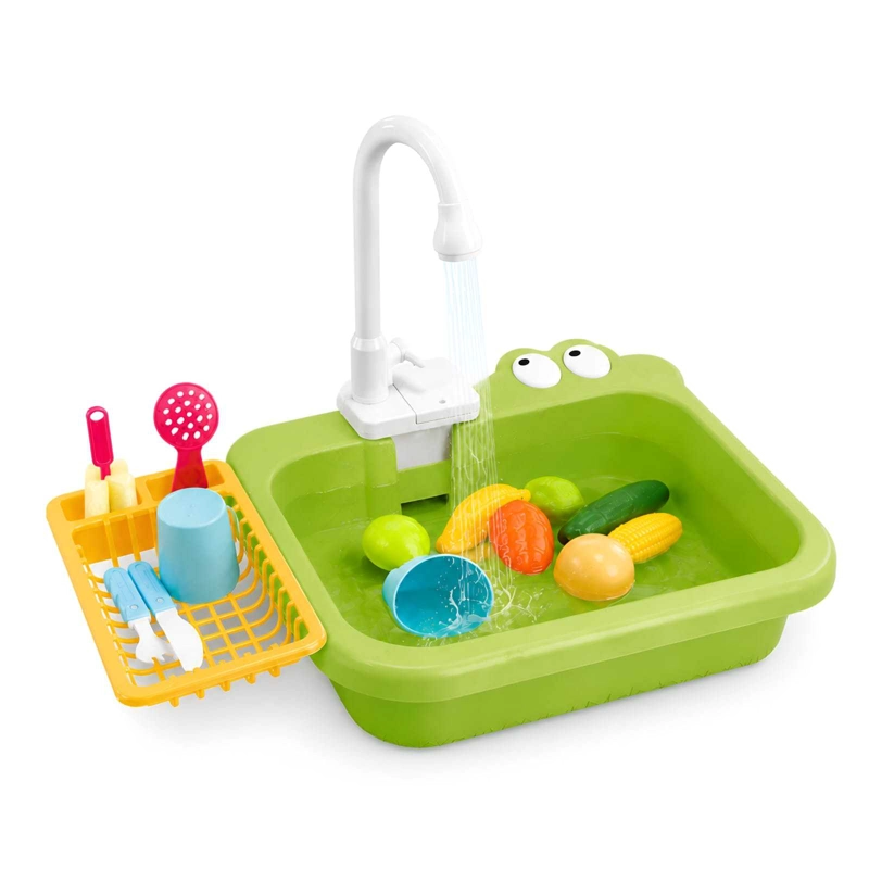 SET DE COCINA LAVAPLATOS DE JUGUETE  CON CIRCULACION DE AGUA VERDE - 6