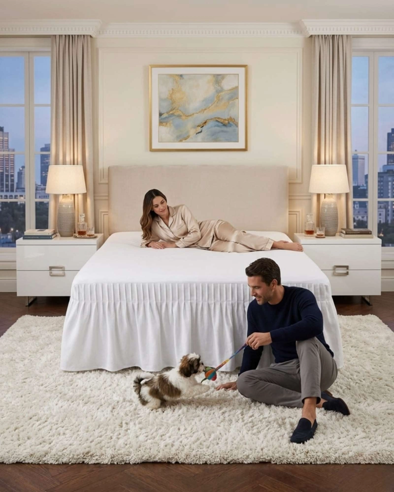 FALDON PARA CAMA KING CUBRE BASE PREMIUM CON PLIEGUES - 1