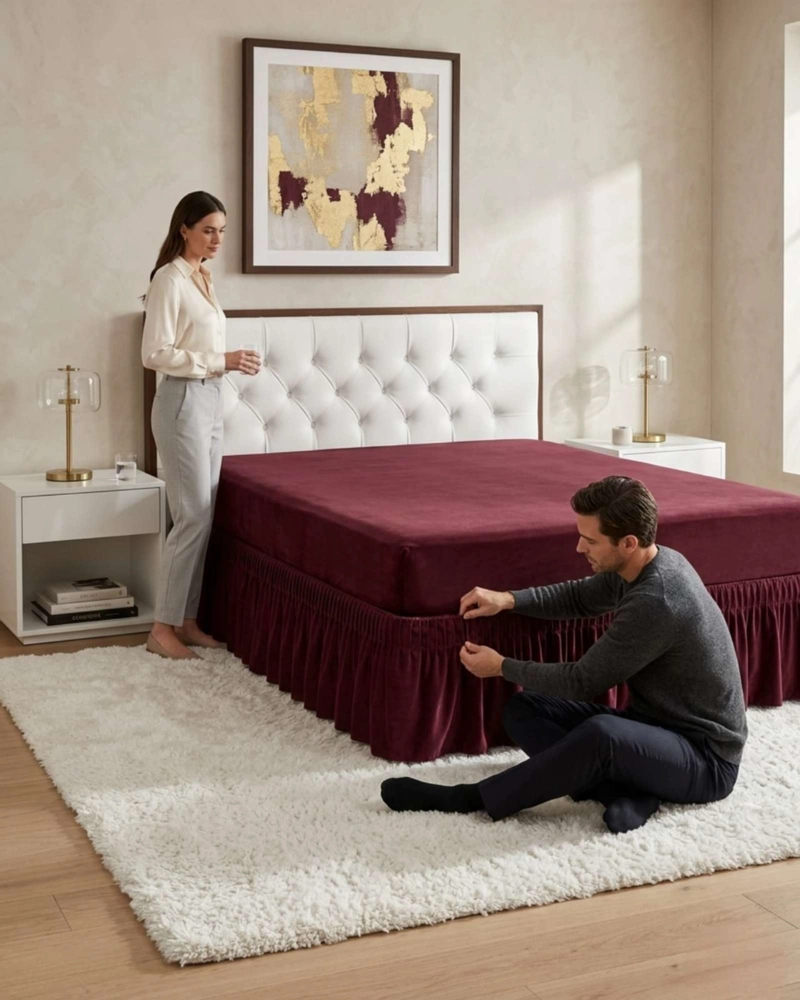 FALDON PARA CAMA KING CUBRE BASE PREMIUM CON PLIEGUES - 2