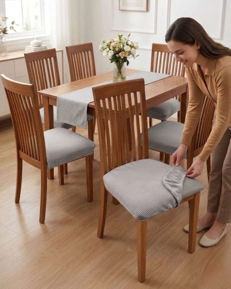 FUNDAS DE ASIENTO PARA SILLAS DE ALTA CALIDAD CON TEXTURA NIDO DE ABEJA GRIS - 1