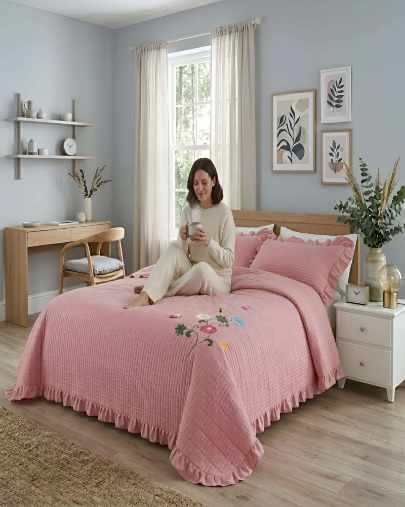 QUILT BORDADO DE 2 PLAZAS CON FRAGANCIA RELAJANTE - 1