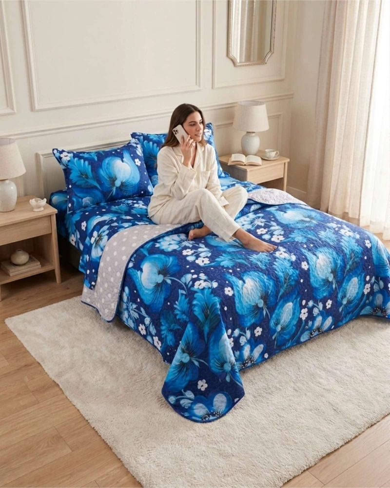 JUEGO DE CUBRECAMA QUILT 2 PLAZAS CON SABANAS DE VERANO 5 PZS - 3